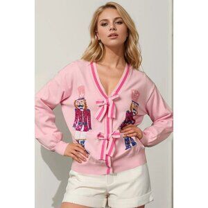 Nutcracker Sequin Bow Cardigan
